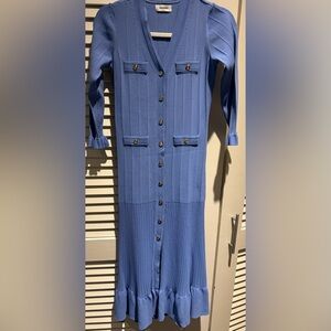 Sandro Blue Ribbed Midi Dress Size 36 Small/Medium